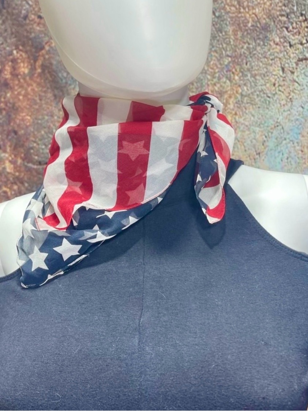 American Flag Bandana Scarf with Vintage American Flag Heart “pin”